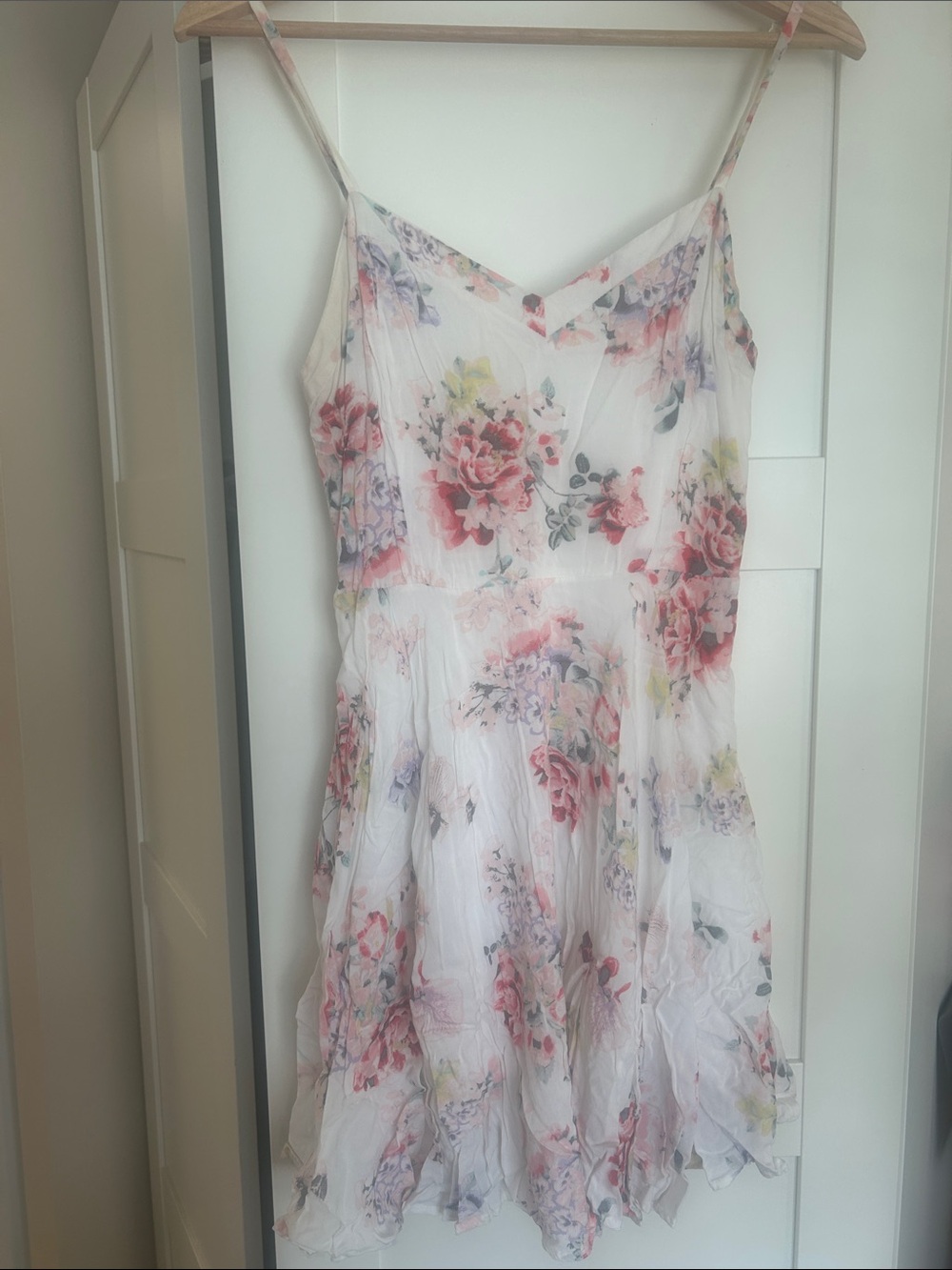 Talula White Floral V-Neck Dress with Pastel Blooms